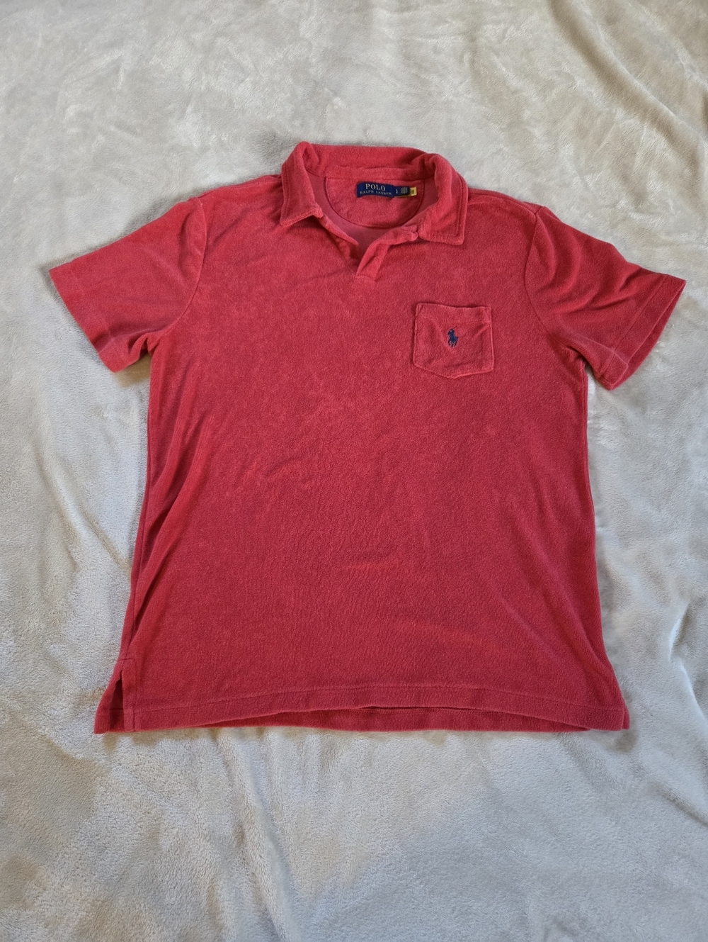 Polo Ralph Lauren Coral Red Terry Cloth Polo with Pocket Short Sleeve Mens L